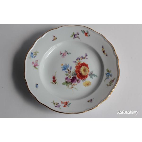 MEISSEN Assiette � dessert porcelaine Fleurs Papillons XIXe si�cle