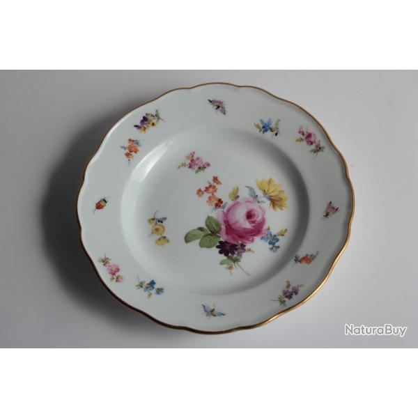 MEISSEN Assiette � dessert porcelaine Fleurs Papillons XIXe si�cle