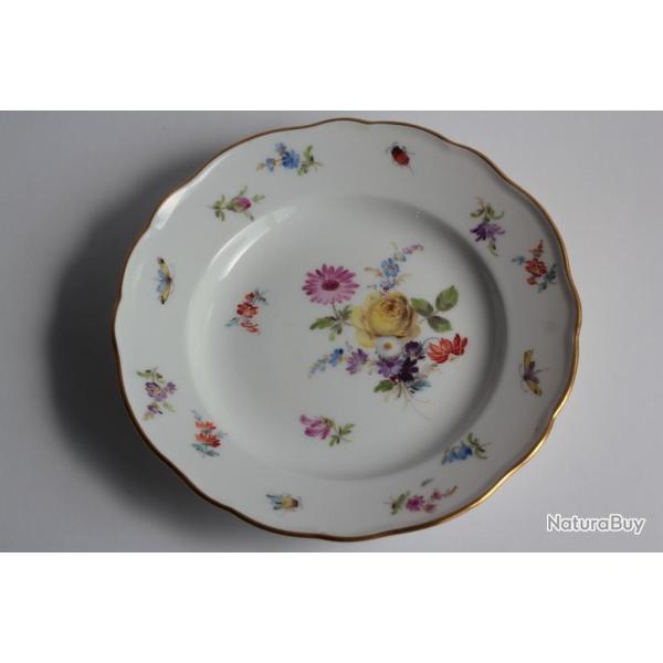 MEISSEN Assiette � dessert porcelaine Fleurs Papillons XIXe si�cle