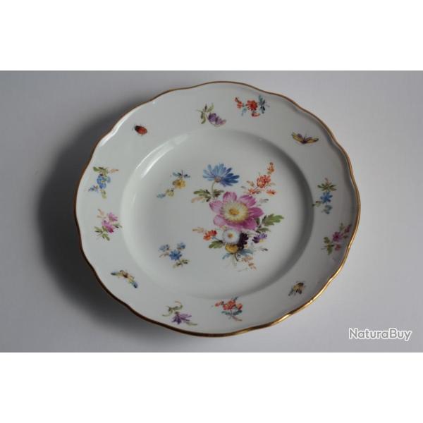 MEISSEN Assiette � dessert porcelaine Fleurs Papillons XIXe si�cle