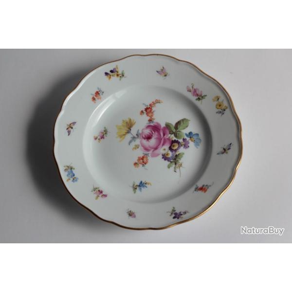 MEISSEN Assiette � dessert porcelaine Fleurs Papillons XIXe si�cle