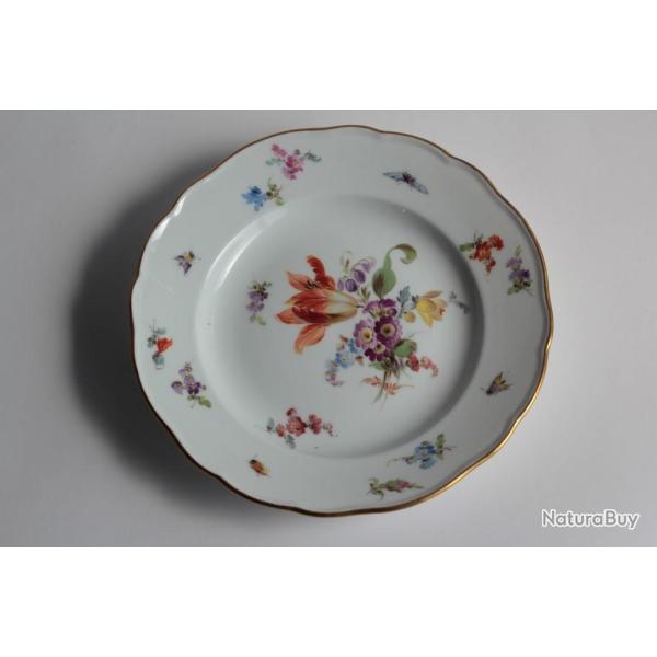 MEISSEN Assiette � dessert porcelaine Fleurs Papillons XIXe si�cle