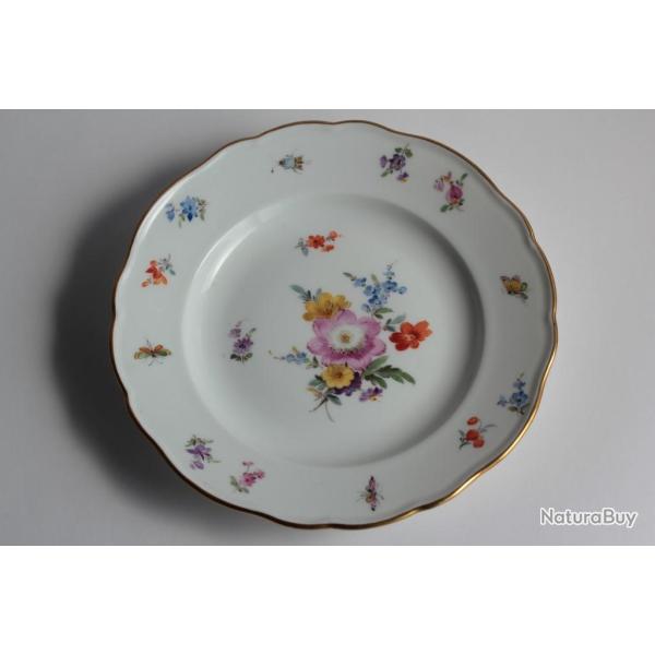 MEISSEN Assiette � dessert porcelaine Fleurs Papillons XIXe si�cle
