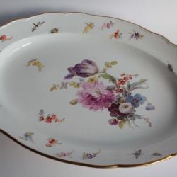 MEISSEN Plat porcelaine Fleurs Papillons XIXe si&egrave;cle