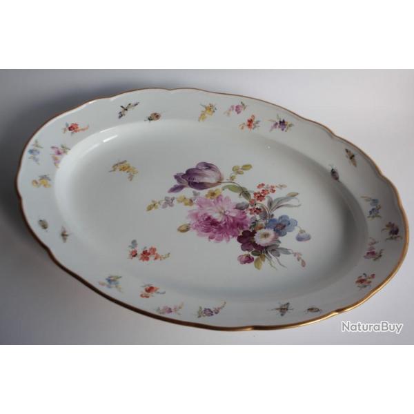 MEISSEN Plat porcelaine Fleurs Papillons XIXe si�cle