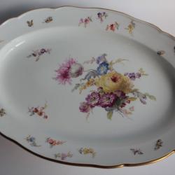 MEISSEN Plat porcelaine Fleurs Papillons XIXe si&egrave;cle