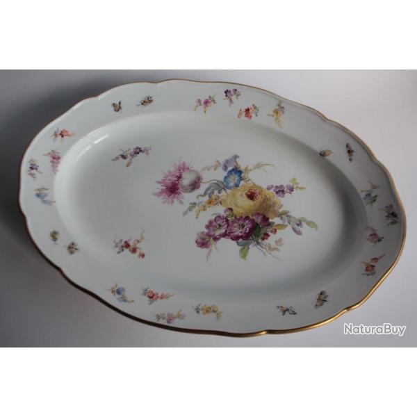 MEISSEN Plat porcelaine Fleurs Papillons XIXe si�cle