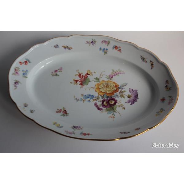 MEISSEN Plat porcelaine Fleurs Papillons XIXe si�cle