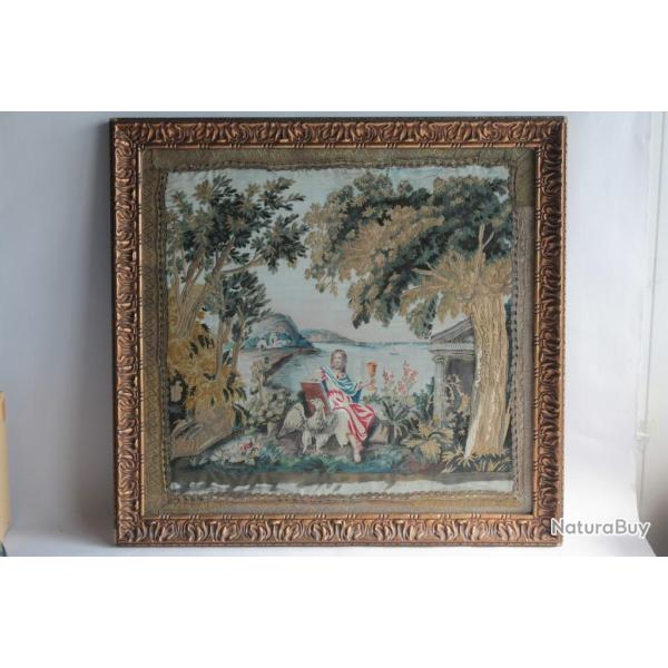 Tableau Broderie chenill�e peinture soie Hoeth Lyon XIXe si�cle