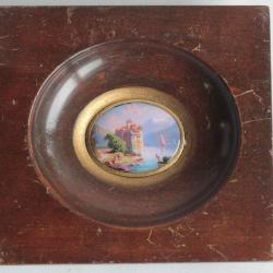 Peinture miniature émaux sur cuivre Château de Chillon Suisse