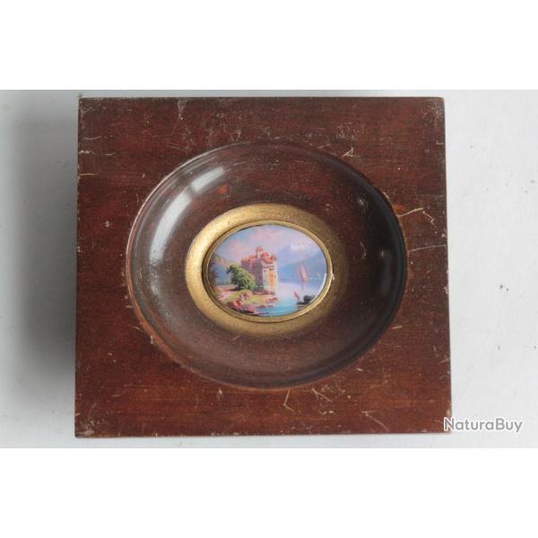 Peinture miniature �maux sur cuivre Ch�teau de Chillon Suisse