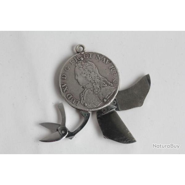 ELOI PERNET Couteau Onglier Monnaie argent �cu Louis XV 1729