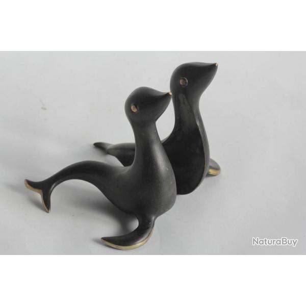 Walter BOSSE Bronze Viennois Serre-livres Otaries