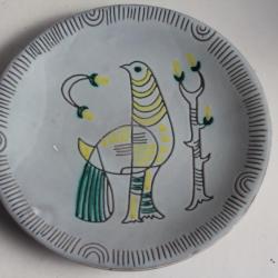 Assiette c&eacute;ramique Jacques SAGAN Vallauris Oiseau
