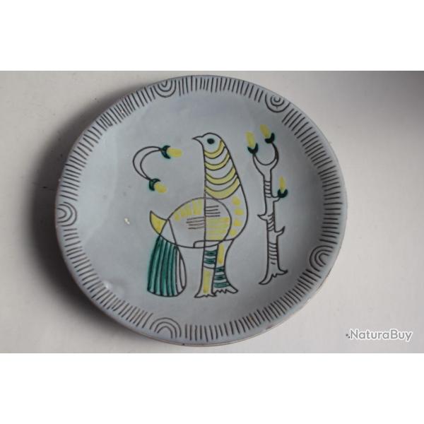 Assiette c�ramique Jacques SAGAN Vallauris Oiseau