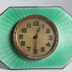 Pendulette argent &eacute;mail guilloch&eacute; Art d&eacute;co