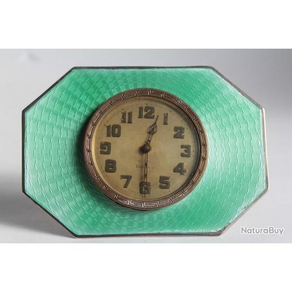 Pendulette argent mail guilloch Art dco