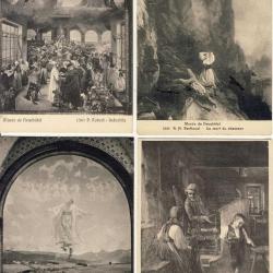 4 CPA Suisse Mus&eacute;e de Neuchatel Agriculture Mort du chasseur Industrie