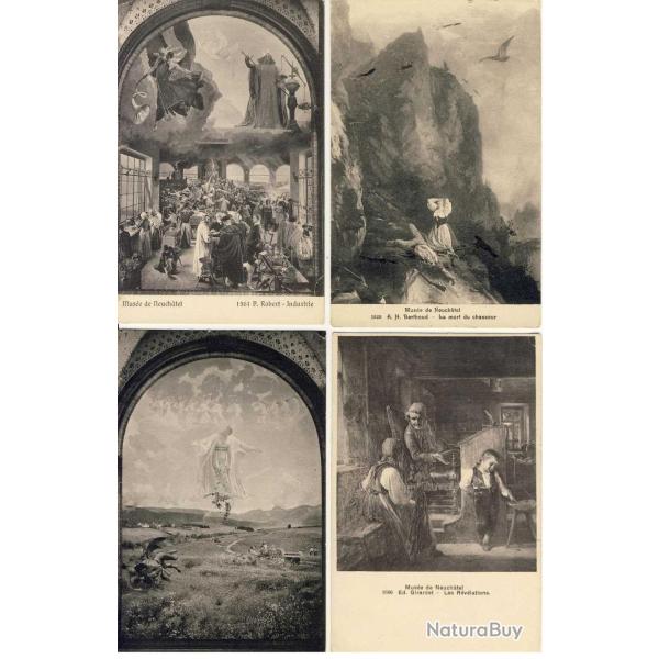 4 CPA Suisse Mus�e de Neuchatel Agriculture Mort du chasseur Industrie