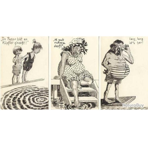 3 CPA illustr�e Humour anglais allemand