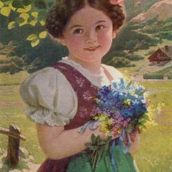 CPA illustr&eacute;e Allemagne Herziges Dirndl Petite fille des montagnes