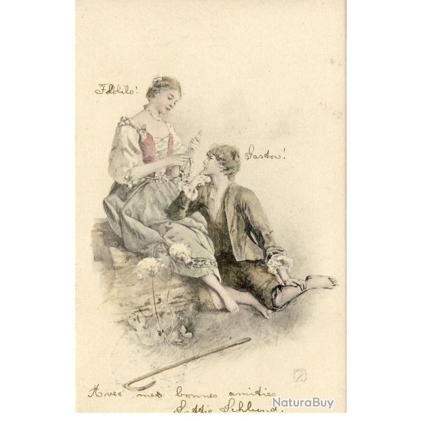 CPA illustr�e Couple amour d�claration d'amour 1902