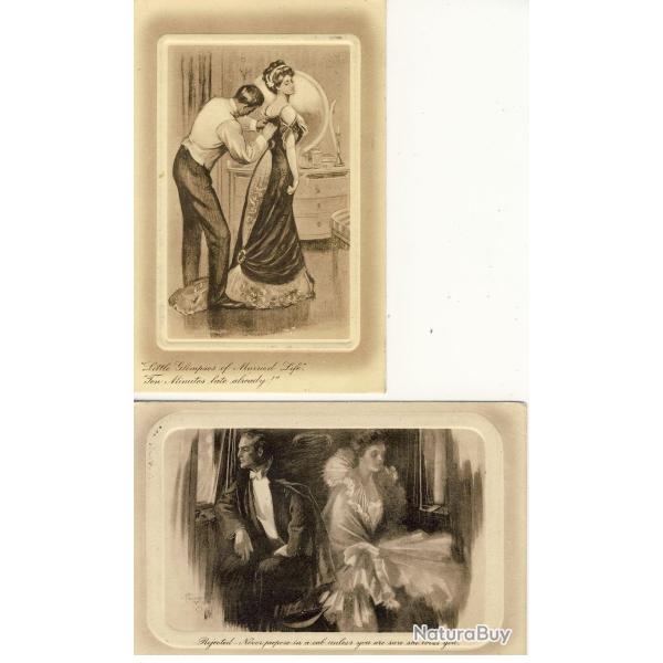 2 CPA illustr�e Couple amour mariage married love cadre en relief