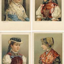 4 CPA illustr&eacute;e Folklore Costume allemand deutch Jeune femme