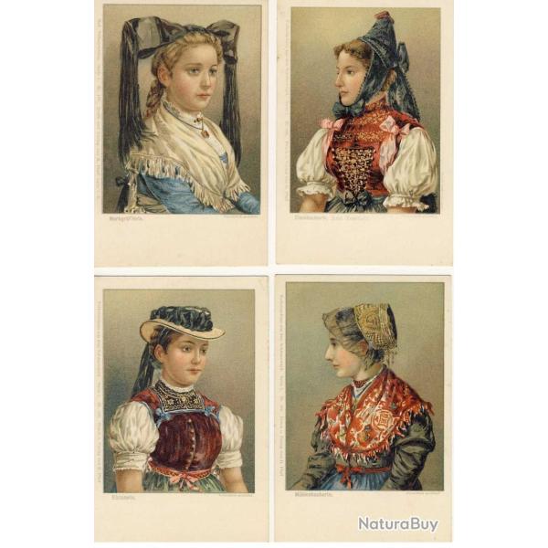 4 CPA illustr�e Folklore Costume allemand deutch Jeune femme