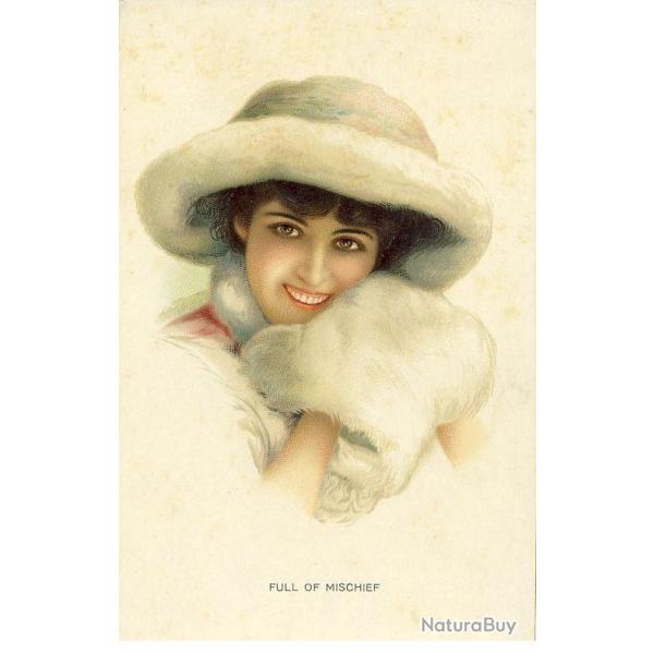CPA illustr�e Femme Mode Sourire Anglais England Full of Mischief