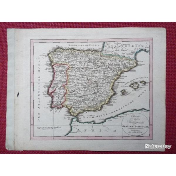 Ancienne Gravure Carte Espagne Portugal poque 1820