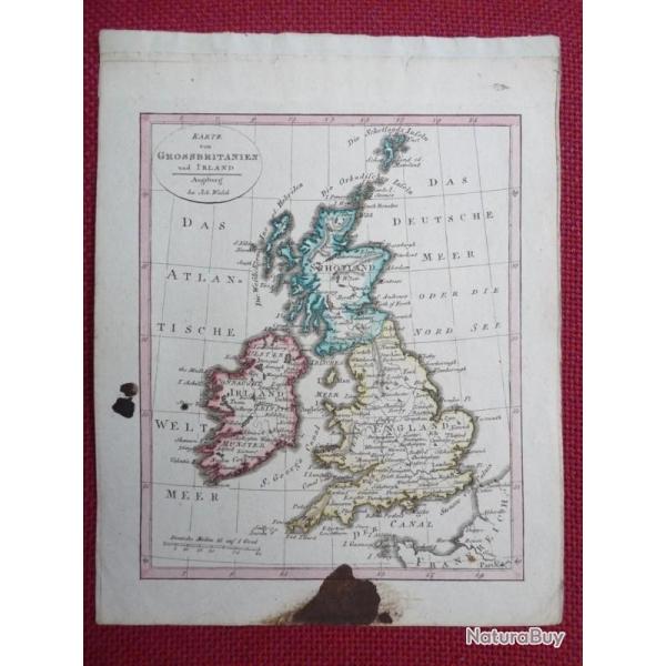 Ancienne Gravure Carte Grande Bretagne Irlande poque 1820