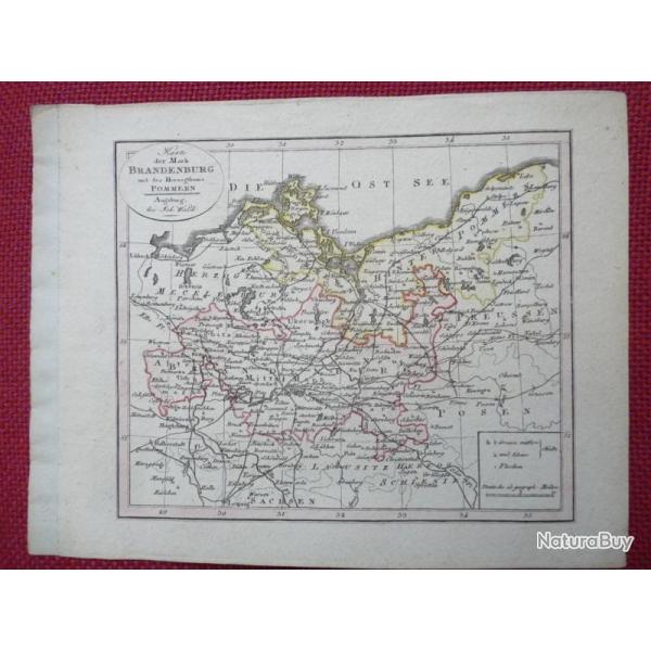Ancienne Gravure Carte Allemagne Brandenburg POMMERN poque 1820
