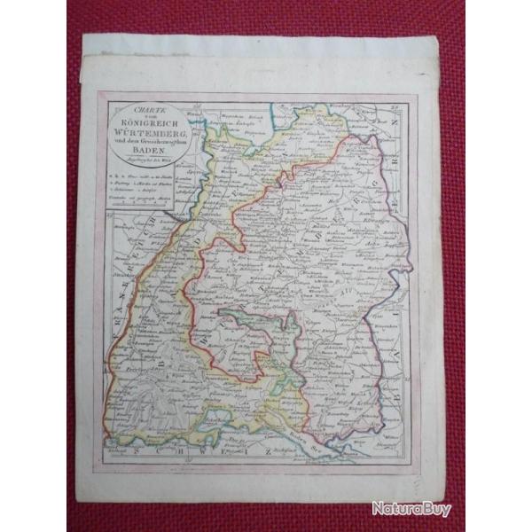 Ancienne Gravure Carte Allemagne Knigreich Wrtemberg BADEN poque 1820