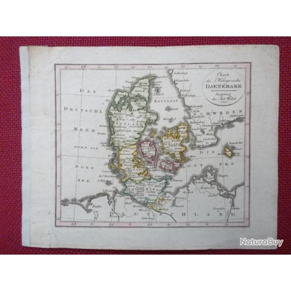 Ancienne Gravure Carte Danemark poque 1820