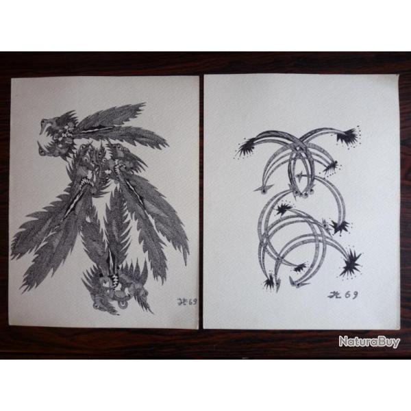 Dessins originaux � l'encre Art Moderne 1969