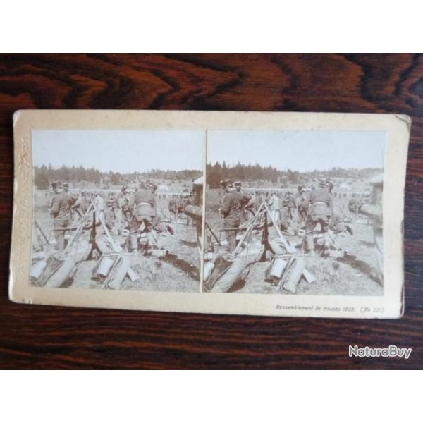 Photographie Photo St�r�o Suisse Guerre Rassemblement Troupes 1899