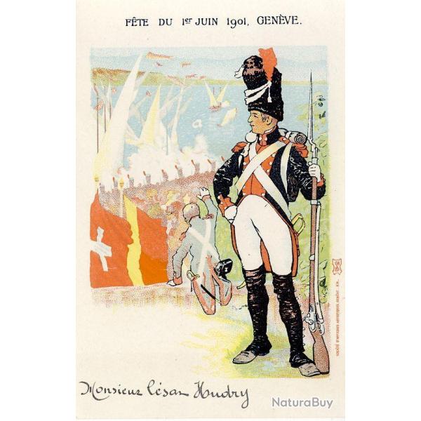 CPA SUISSE Gen�ve F�te du 1er Juin 1901 Soldat Suisse