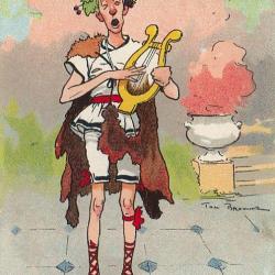 CPA illustr&eacute;e Anglaise The Arcadians Joueur de harpe Humour