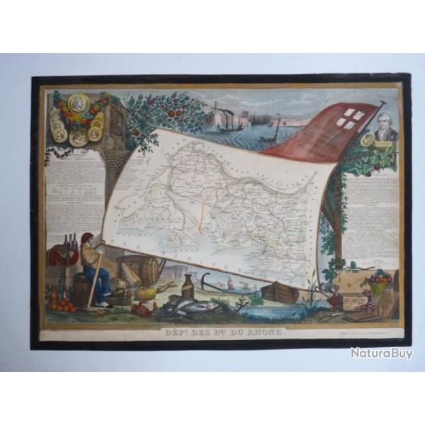 Gravure Carte dpartement Bouches du Rhne Marseille 1830