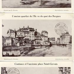 3 CPA illustr&eacute;es H. SILVESTRE Vogue de St GERVAIS Cavalcade Tombola moulins