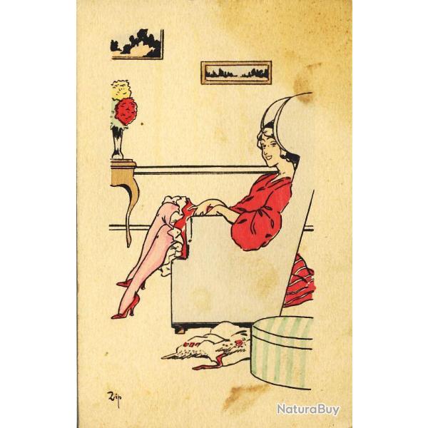 CPA illustr�e ZIP Femme Mode S�duction Dans le salon
