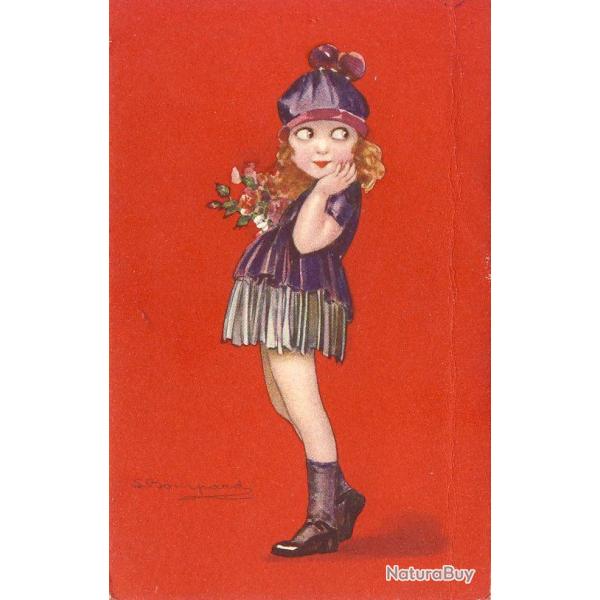 CPA illustr�e S. BOMPARD Petite fille en mini jupe Mode Femme