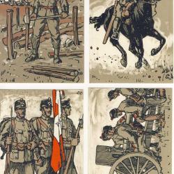 4 CPA militaires Lithographies originales J. Courvoisier Guerre Gen&egrave;ve