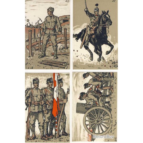 4 CPA militaires Lithographies originales J. Courvoisier Guerre Gen�ve