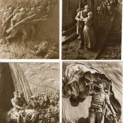 4 CPA ART Sculpture Mastroianni Italien Italie Guerre train soldat cavallier