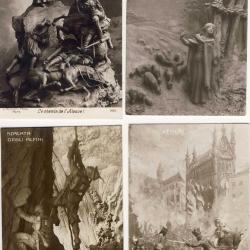 4 CPA ART Sculpture Mastroianni Italie Guerre jeanne d'arc cavallier alpini