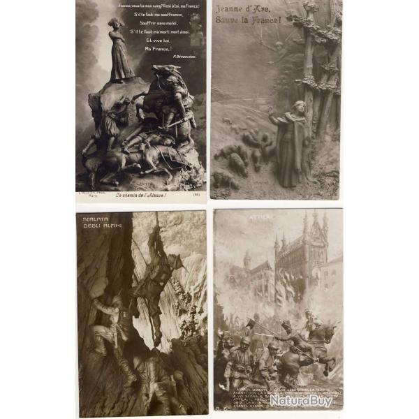 4 CPA ART Sculpture Mastroianni Italie Guerre jeanne d'arc cavallier alpini