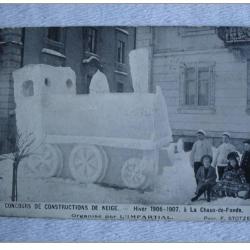 CPA Suisse La Chaux de Fonds Constructions de Neige Locomotive Train