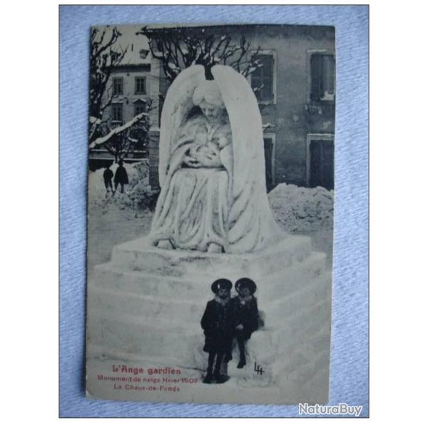 CPA Suisse La Chaux de Fonds Monument Neige L�Ange Gardien